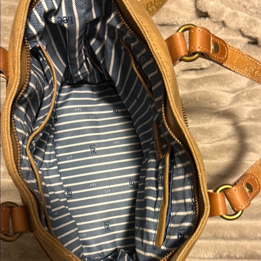 Lee Tan and Brown Duffel Bag with Leather Accents - Picture 3 of 3